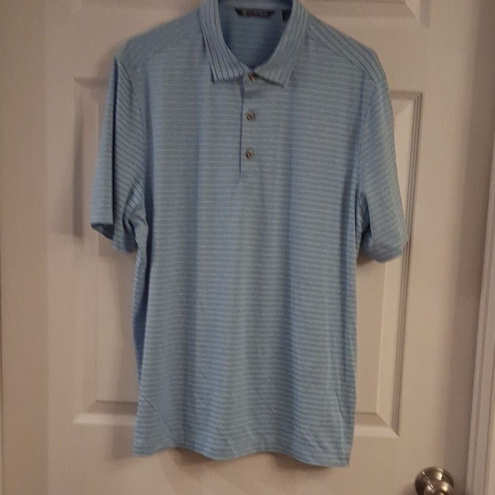 Cutter & Buck Size L Newwater Men's  Light Blue Striped Polo Golf Shirt Nwot